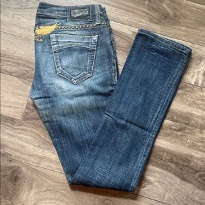 Robin's Jean Dark Blue Skinny Jeans with Gold Accents